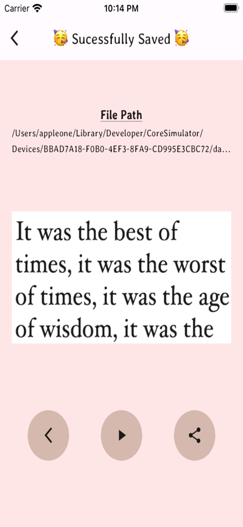 Copy Text From Image - 画像から抽出されたテキストが正常に抽出され、ファイルパスが確認されたアプリ画面