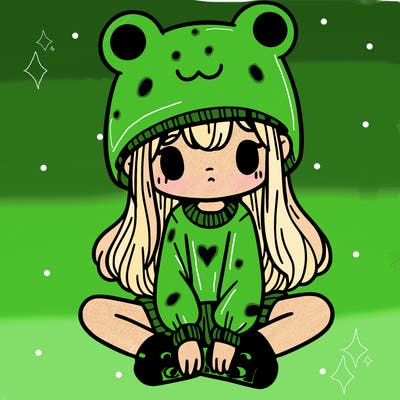 a girl wearing a frog hat and some frog socks