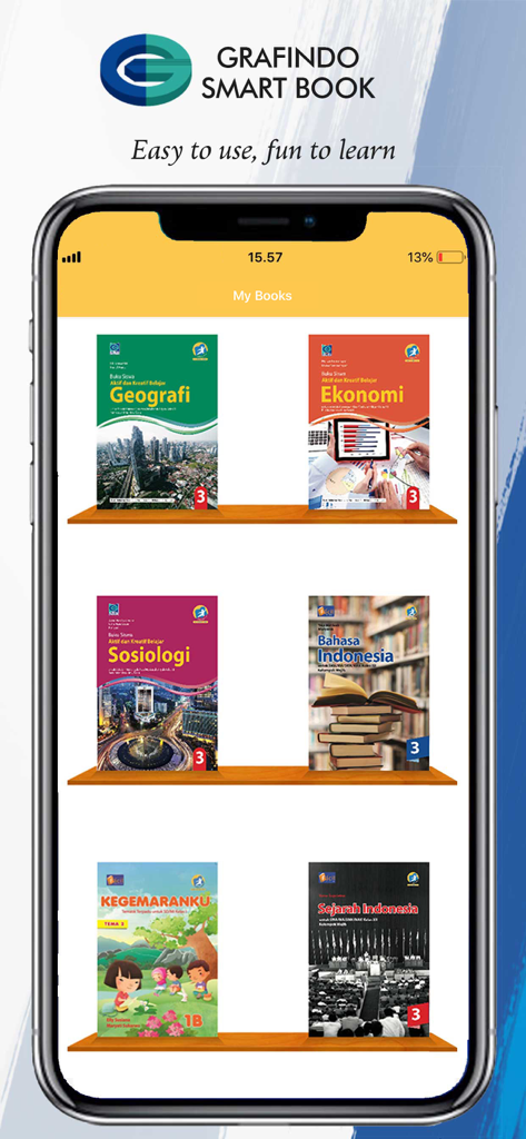 Grafindo Smart Book - Interfaz de biblioteca de libros digitales de la aplicación Grafindo Smart Book con libros de texto escolares indonesios