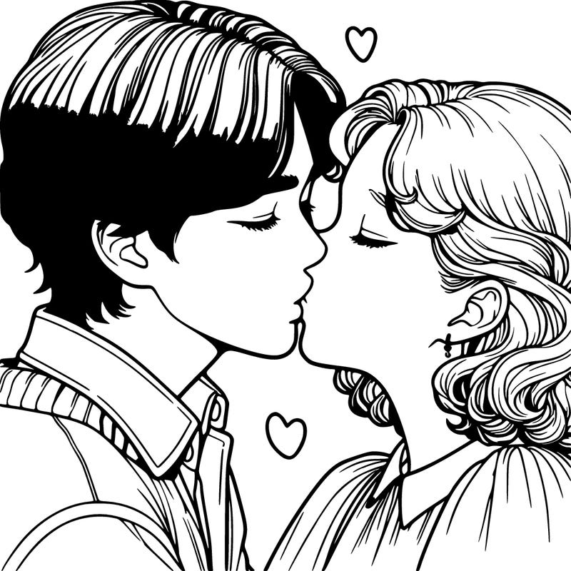 realistic girl and boy kissing