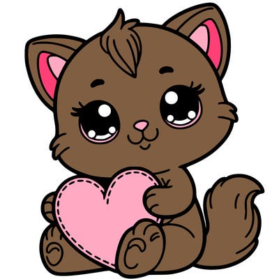 kitten holding a heart