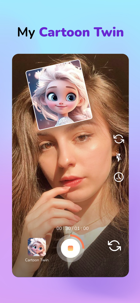 Una joven usando la función Mi Doble de Dibujos Animados para encontrar su parecido animado