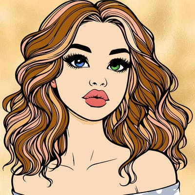 realistic girl with wavy hair and lips