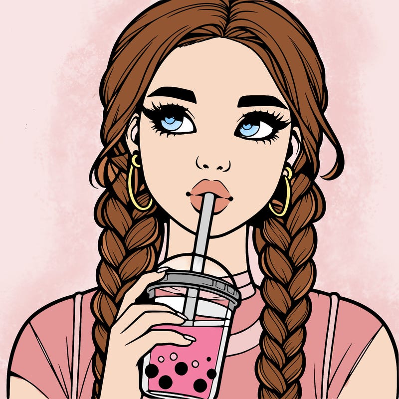 realistic girl with braided hair drinking boba