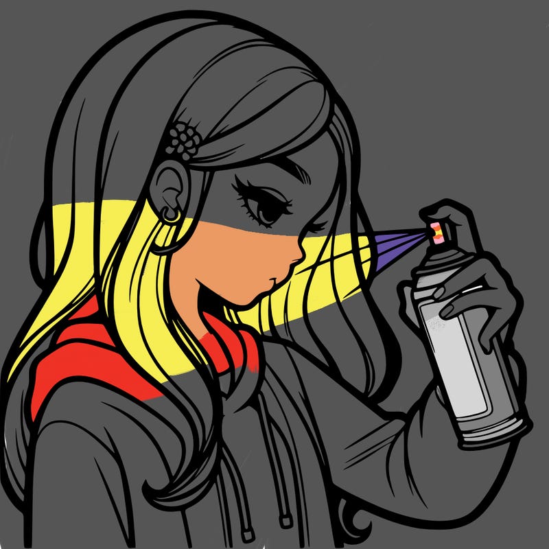a realistic girl spray painting