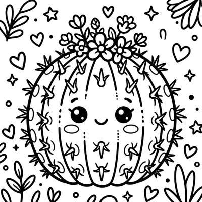 Discover the joy of coloring with this delightful Kawaii Pincushion Cactus! Its sweet face, floral crown, and charming background elements offer a fun and relaxing artistic escape.