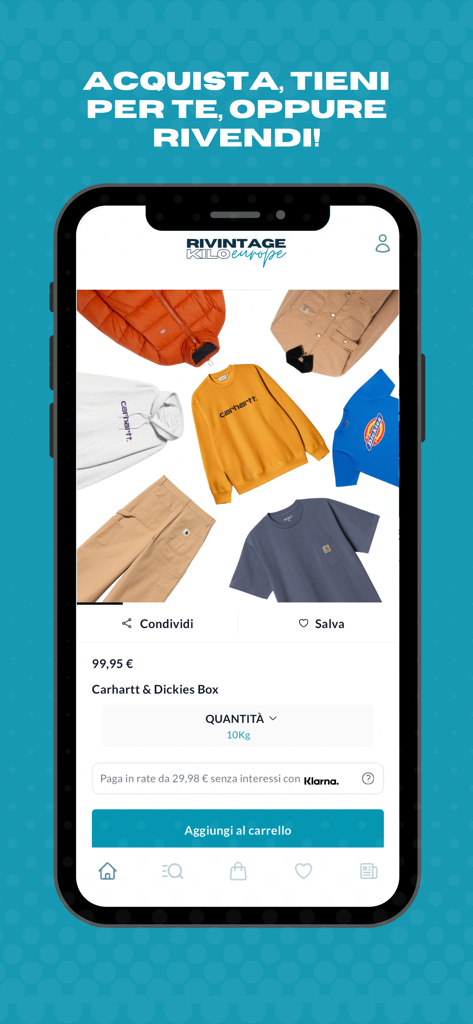 Rivintagekilo - Rivintagekilo app product page showing a Carhartt and Dickies vintage wholesale clothing box.