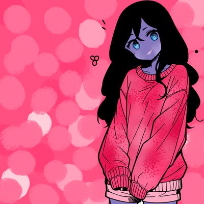 manga teen girl  in a sweater and baggy pants
