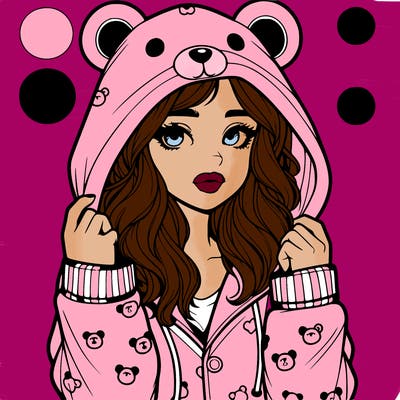 realistic girl in a animal pjs hoodie