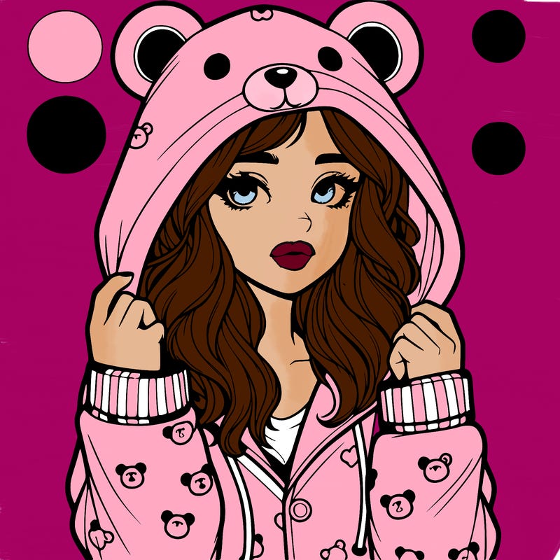 realistic girl in a animal pjs hoodie