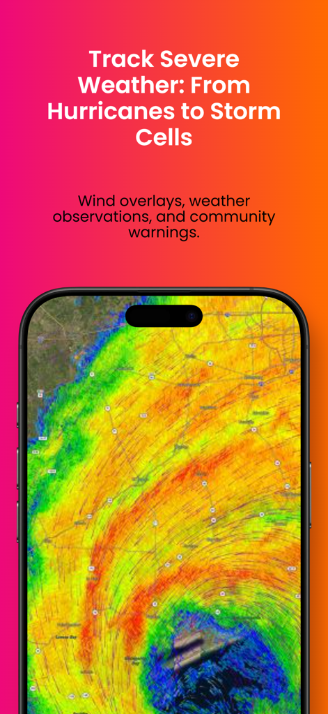Bushfire.io: Natural Disasters - Bushfire.io app interface showing severe weather and hurricane tracking with wind overlays