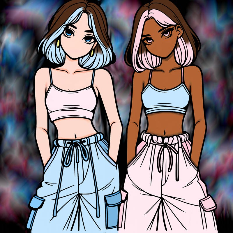 two girls with crop top with baggy pants