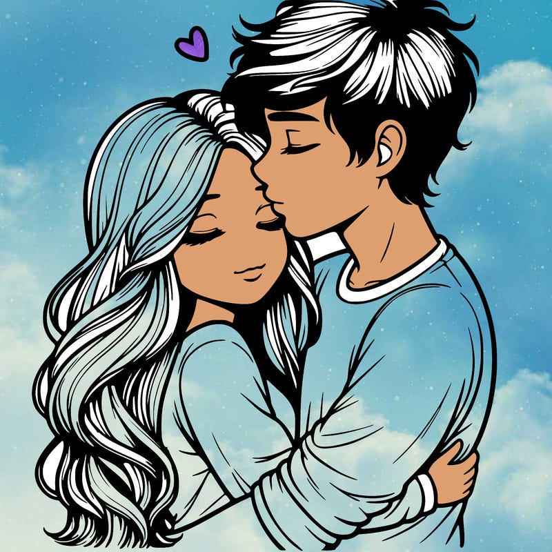 a realistic couple boy and girl hugging and kissing