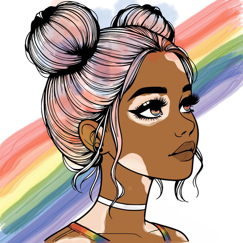 realistic girl with buns on the top of her head