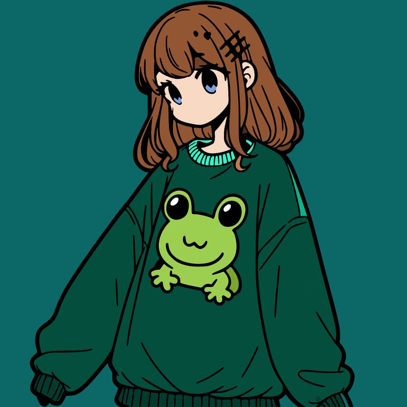 girl wearing frogging sweatshirt