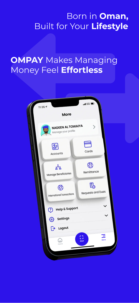 OMPAY - OMPAY mobile app screen showing financial services like remittance and card management