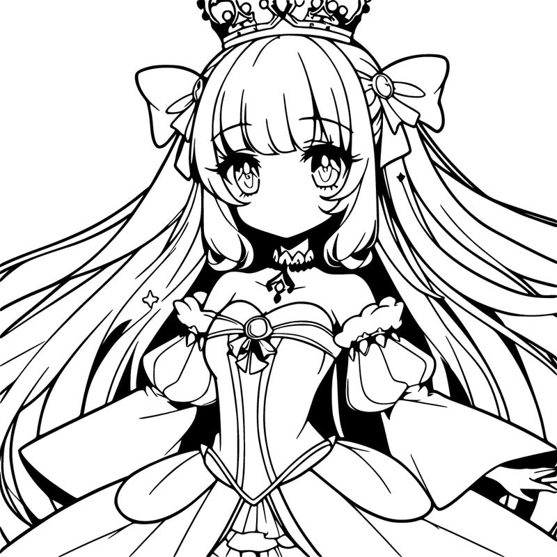 anime girl with a crown and a big dress