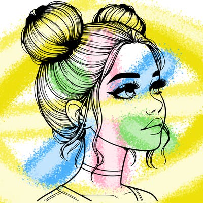 realistic girl with buns on the top of her head