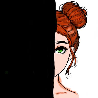 realistic girl with two buns on top of her head