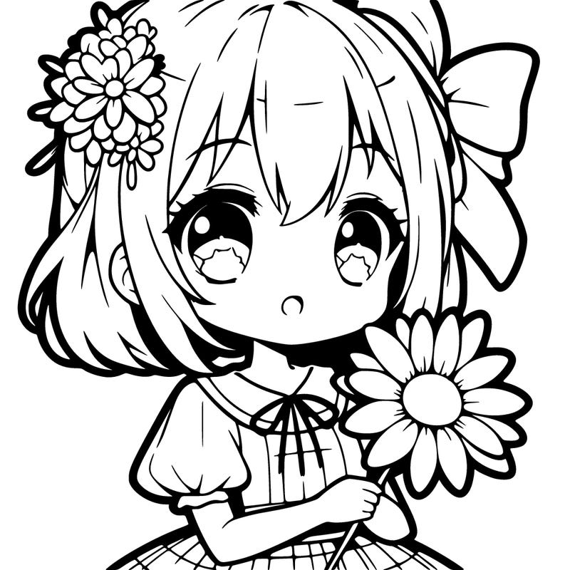 cute anime girl with a flower