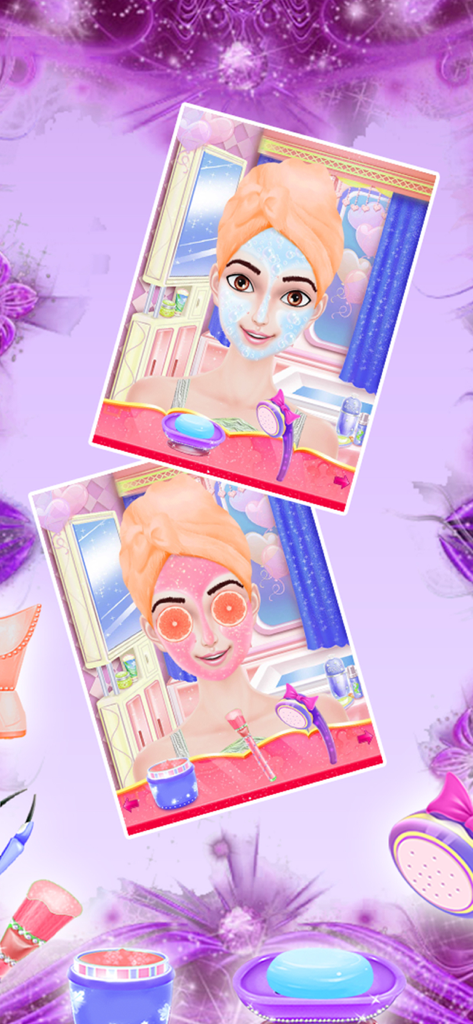 Little Princess Party Makeover - Personajes de princesas recibiendo mascarillas faciales y tratamientos para los ojos en un juego de cambio de imagen de spa.
