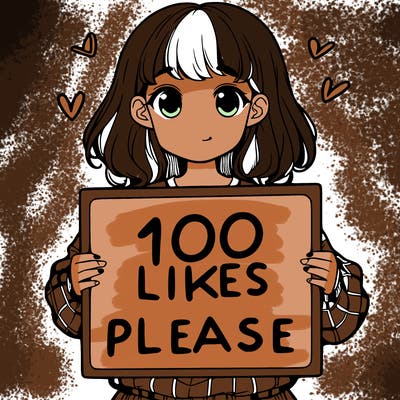 a girl holding a sign saying 100 likes please