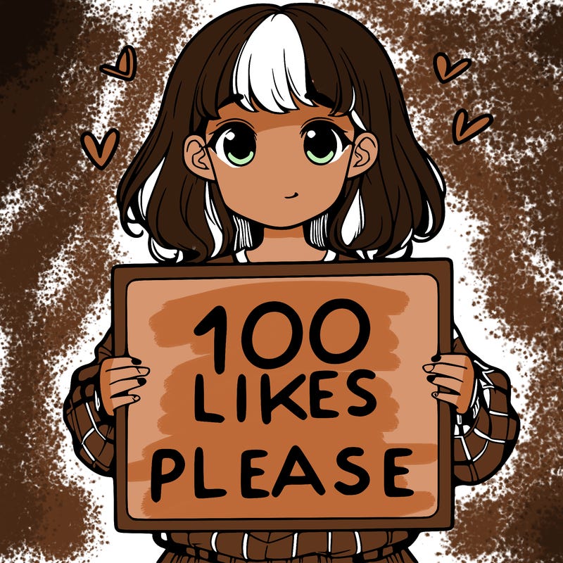 a girl holding a sign saying 100 likes please