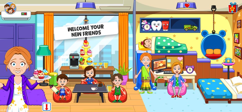 My Town : Street Fun - Digital dollhouse scene with cartoon characters in My Town Street Fun