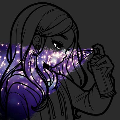 a realistic girl spray painting