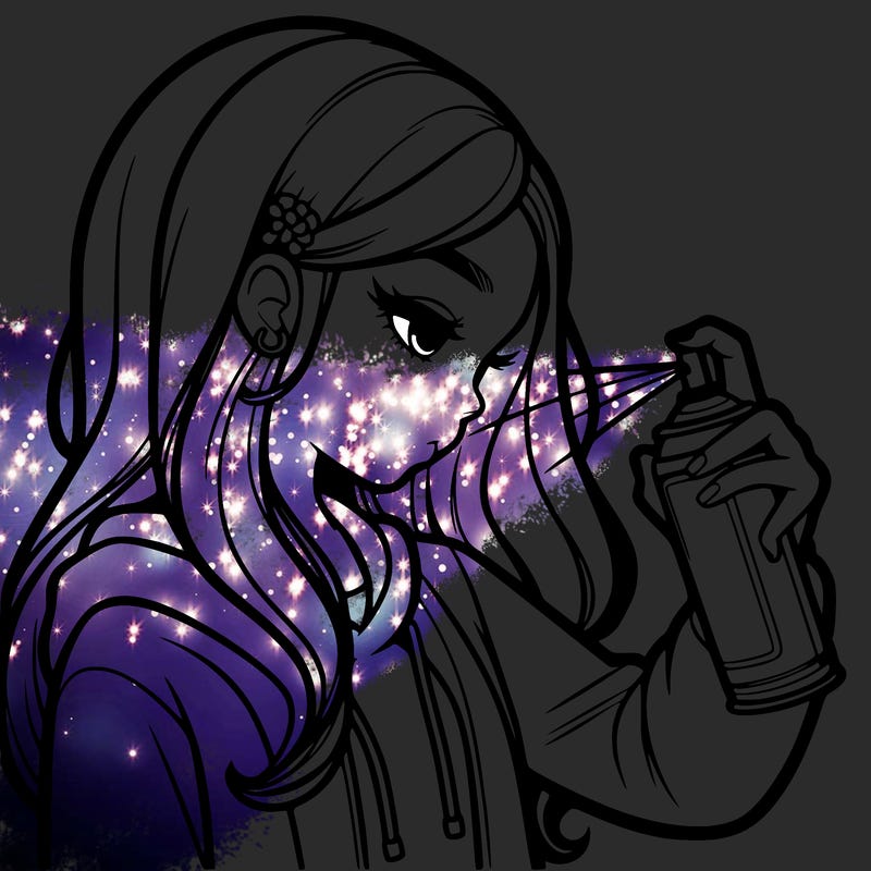 a realistic girl spray painting