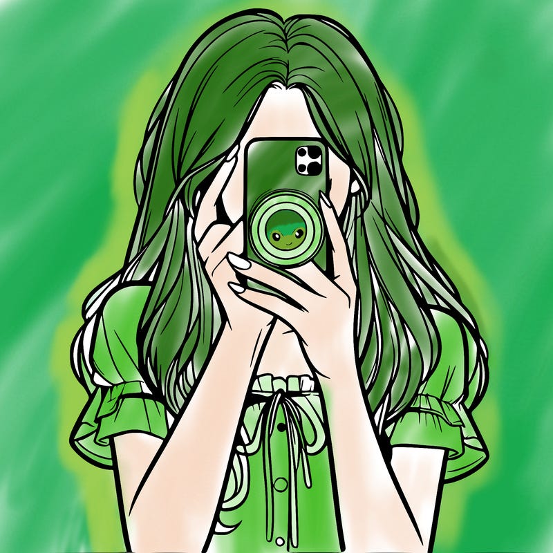 a realistic girl holding her phone taking pictures