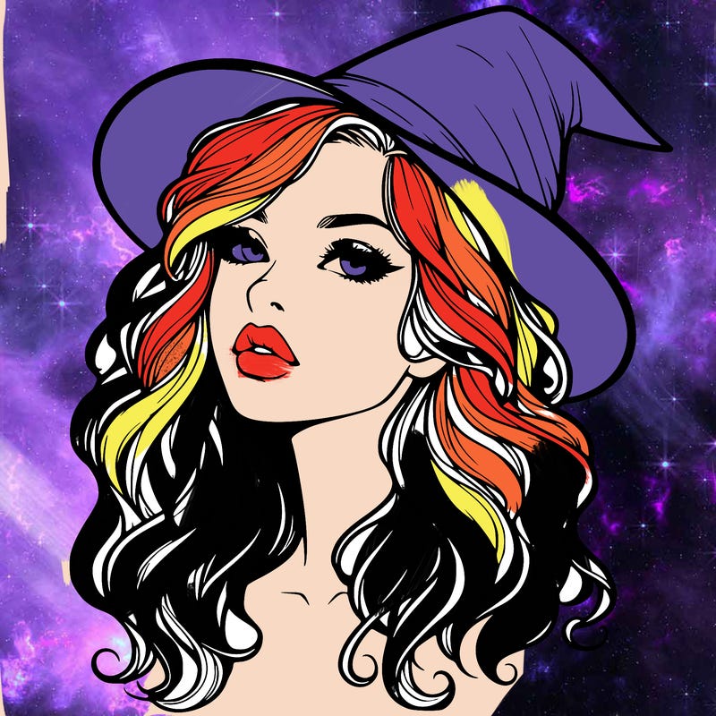 realistic witch girl with wavy hair and lips