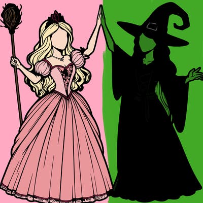 detailed realistic split of a princess and a witch
