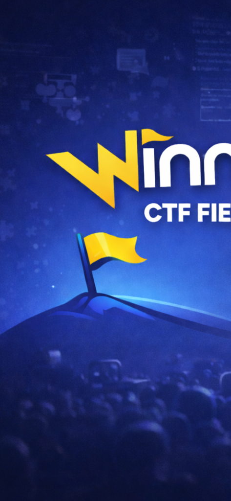 Winner CTF - Logotipo de Winner CTF con una bandera amarilla en la cima de una montaña contra un fondo digital azul