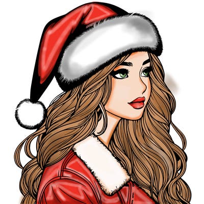 realistic girl in santa hat