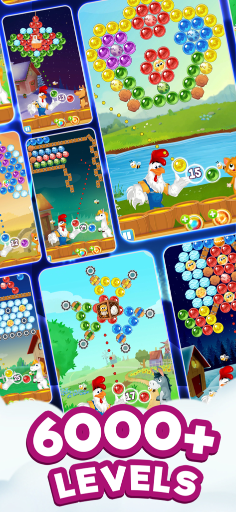 Farm Bubbles Bubble Shooter - Compilation of Farm Bubbles shooter gameplay screens featuring various levels and farm animals