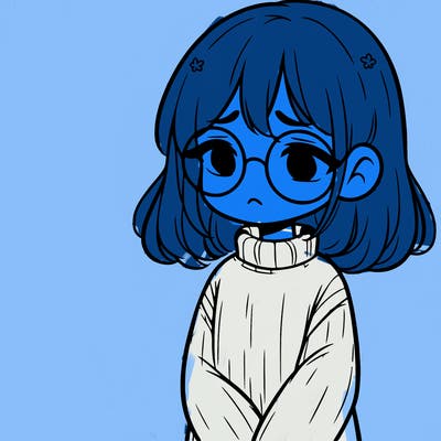 sad girl with glasses in a sweater