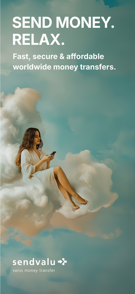 Sendvalu app promotional screen for fast and secure international money transfers