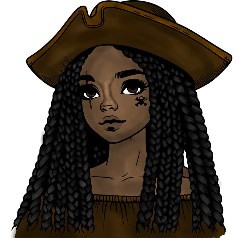 realistic girl with box braids and i realistic pirate hat