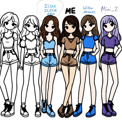 a group of girls wearing crop tops and shorts