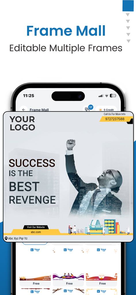 Brands.live - Festival Post - Brands.live app interface displaying editable business and festival poster frames