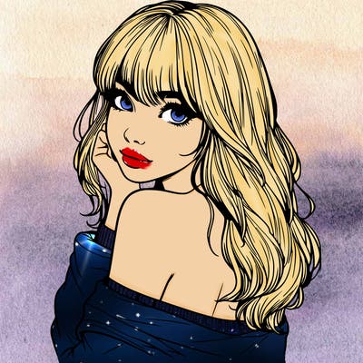 realistic girl with bangs looking over her shoulder