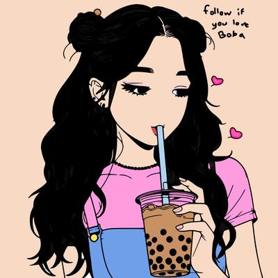 aesthetic realistic girl with boba