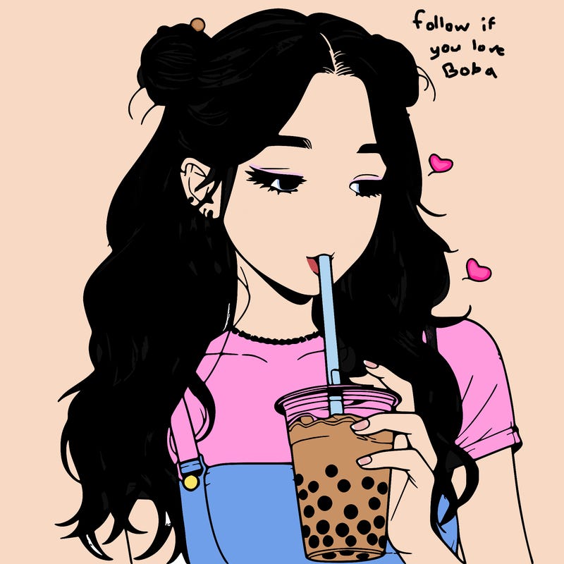 aesthetic realistic girl with boba