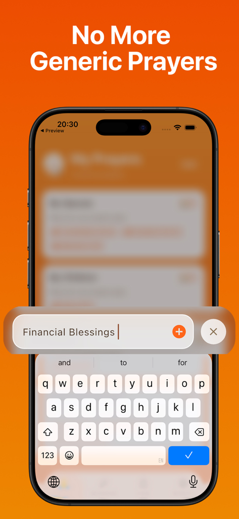 Pray Haven: Christian Journal - Interfaz de la aplicación Pray Haven que muestra la entrada de oración personalizada para bendiciones financieras