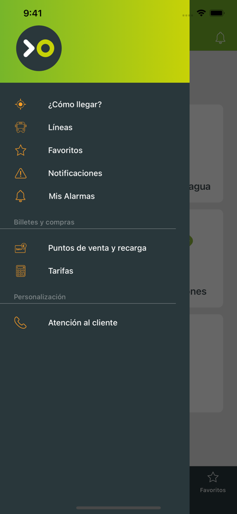 Titsa - Side menu of the Titsa bus app for Tenerife featuring route planning and ticket options