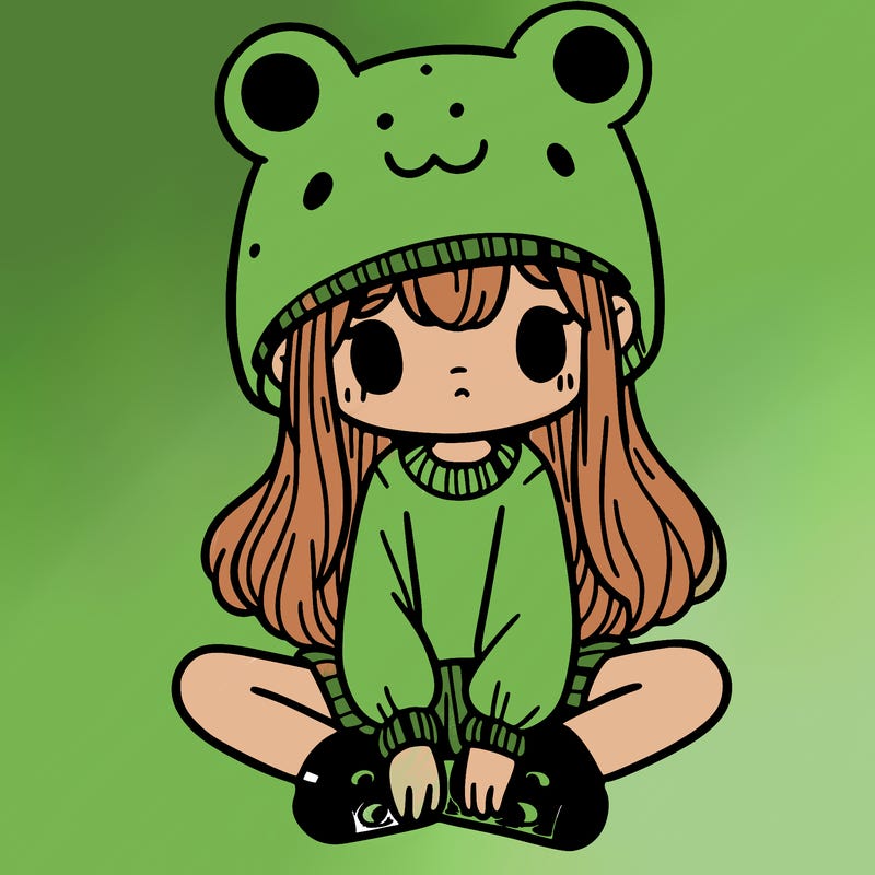 a girl wearing a frog hat and some frog socks