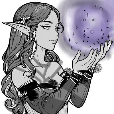 realistic elf girl doing magic