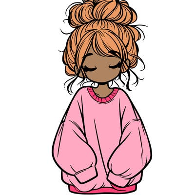 girl with baggy sweatshirt and messy bun