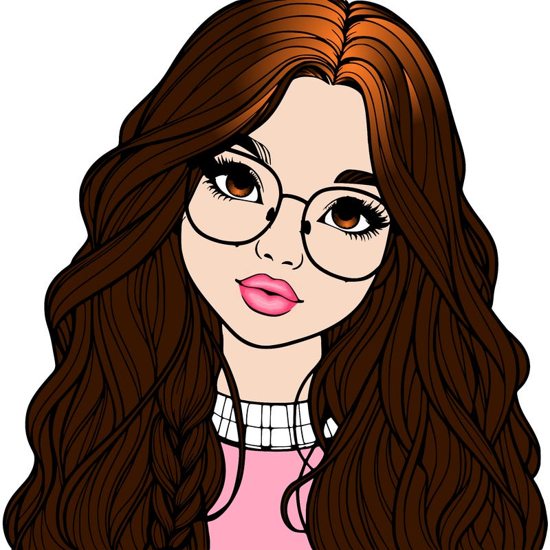 girl with long hair and freckles and glasses realistic